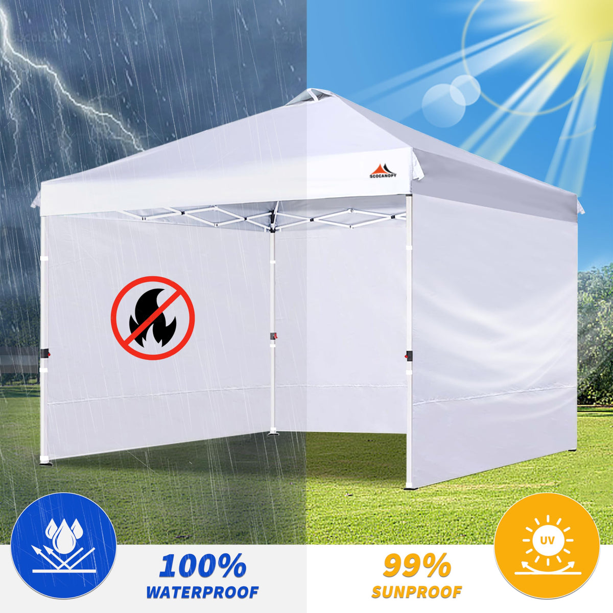 SCOCANOPY SunWall 86x120 inches fits most 10x10 canopy frames.