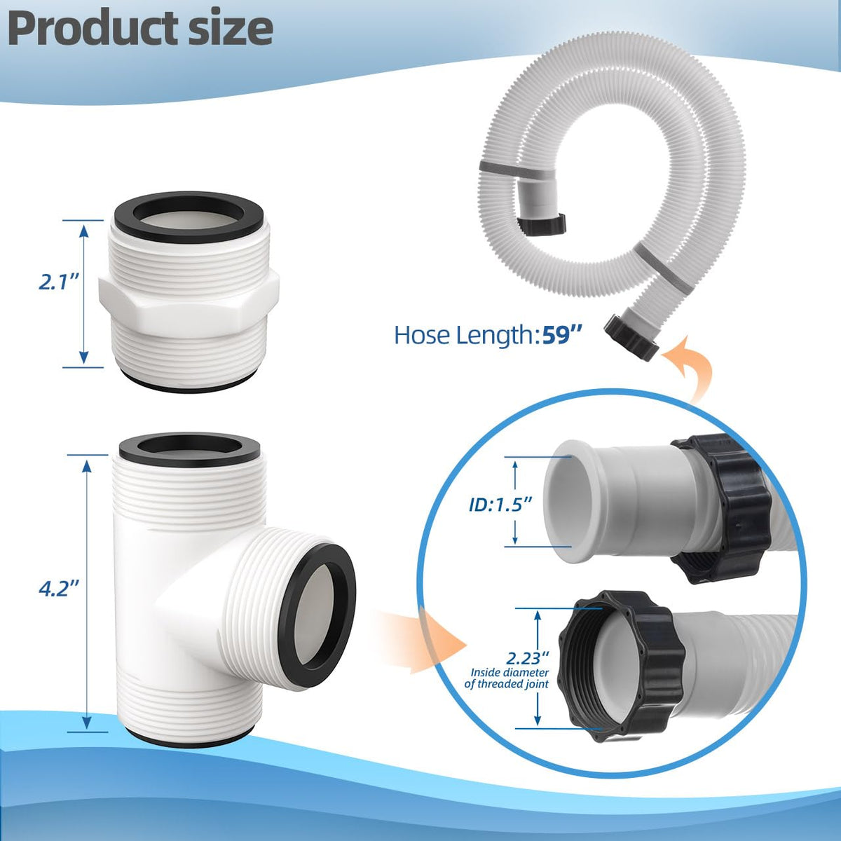 Sconva 1.5in pool hose adapter, secures connections for above-ground pools.