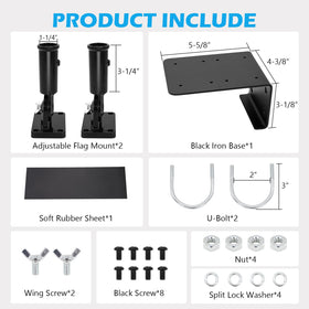 Scottchen PRO RV mount angle shows 180° adjustability for two flags.