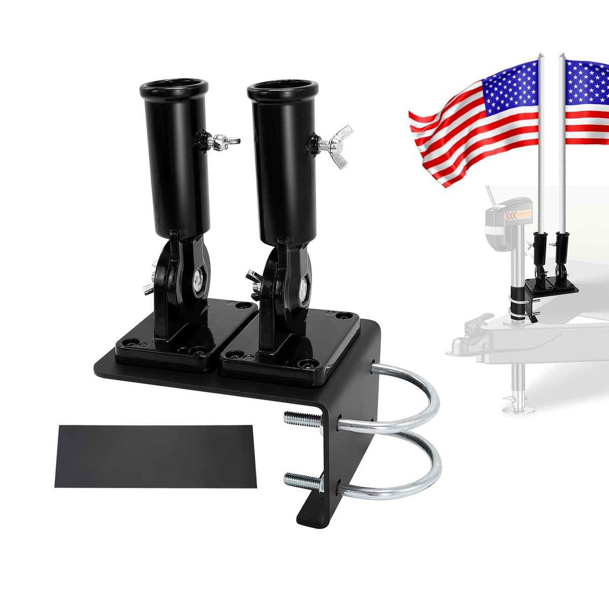 Scottchen PRO RV mount base stabilizes the flag pole on a sturdy surface.