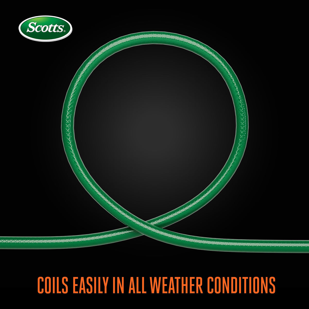 Scotts 4-ply garden hose designed for long-lasting strength and reliability.
