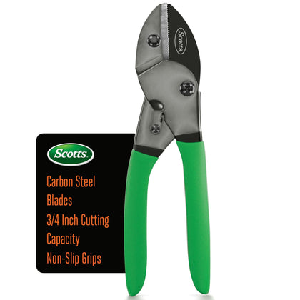 Scotts 8-in Anvil Pruner blade showing sharp carbon steel edge for clean cuts.