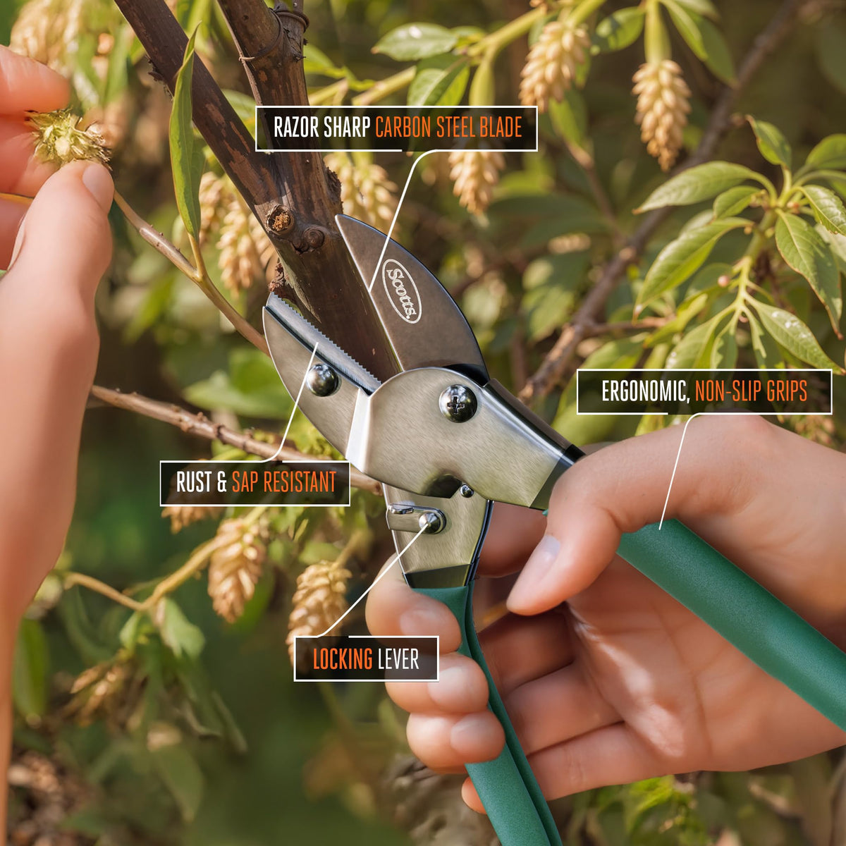 Scotts 8-in Anvil Pruner grip for comfortable, non-slip pruning sessions.