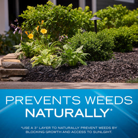 Scotts Nature Scapes mulch applied in garden bed demonstrates weed suppression.