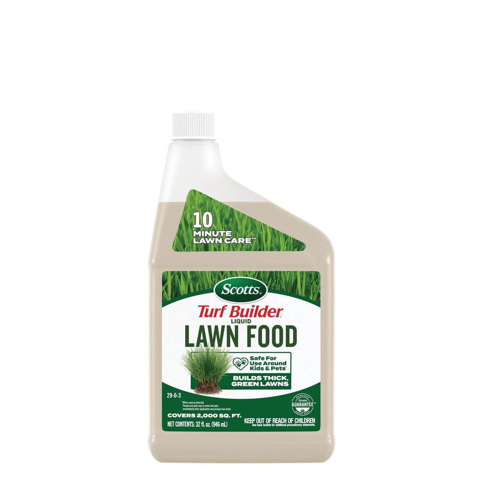 Scotts Turf Builder refill bottle for 32 oz feeds a 2,000 sq ft lawn quickly.