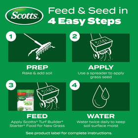 Scotts Turf Builder Starter Food promotes thicker, healthier grass as roots establish.