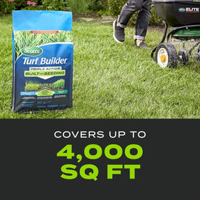 Scotts Turf Builder Triple Action 4,000 sq ft per-bag image highlights broad coverage for seeding.