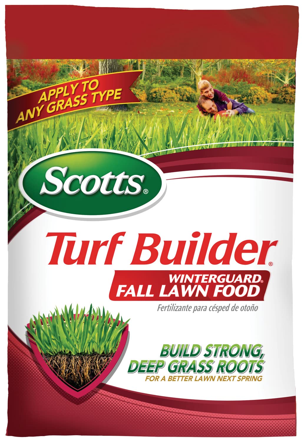 Scotts Turf Builder WinterGuard Fall Lawn Food bag front view ready for fall feeding and root support