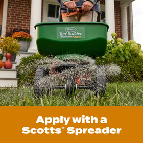 Fall lawn care scene shows nutrient delivery and weed suppression.