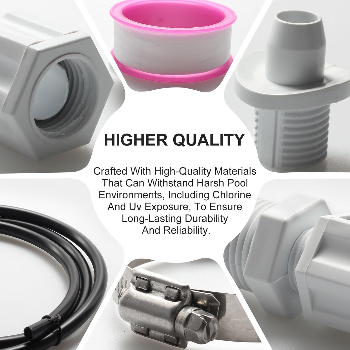 Screw Man clamps and hardware sturdy components for durable pool equipment connections
