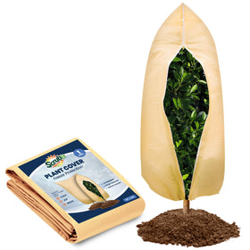 SCRUBIT frost blanket covers a tree with zipper closed for winter protection.
