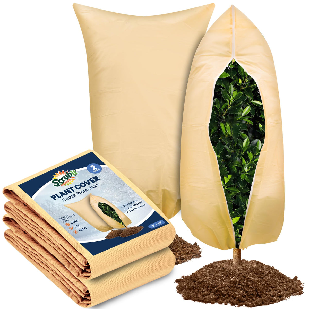 SCRUBIT frost cloth tree cover 60x70 protecting trees while letting sunlight through.