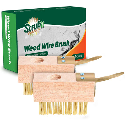 SCRUBIT moss and weed remover with brush heads for deck and patio cleaning.