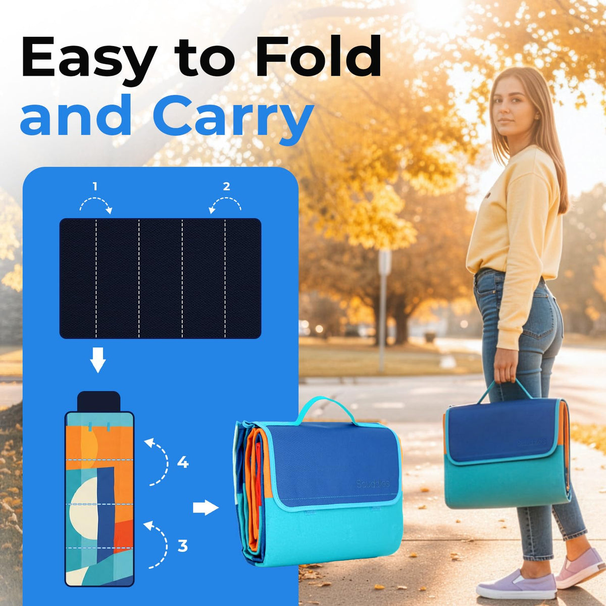 Scuddles blanket on a trail stop suitable for hiking and camping