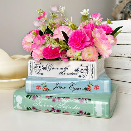 Scuyari small book-shaped planter front view, elevating bookshelf decor with a touch of greenery.