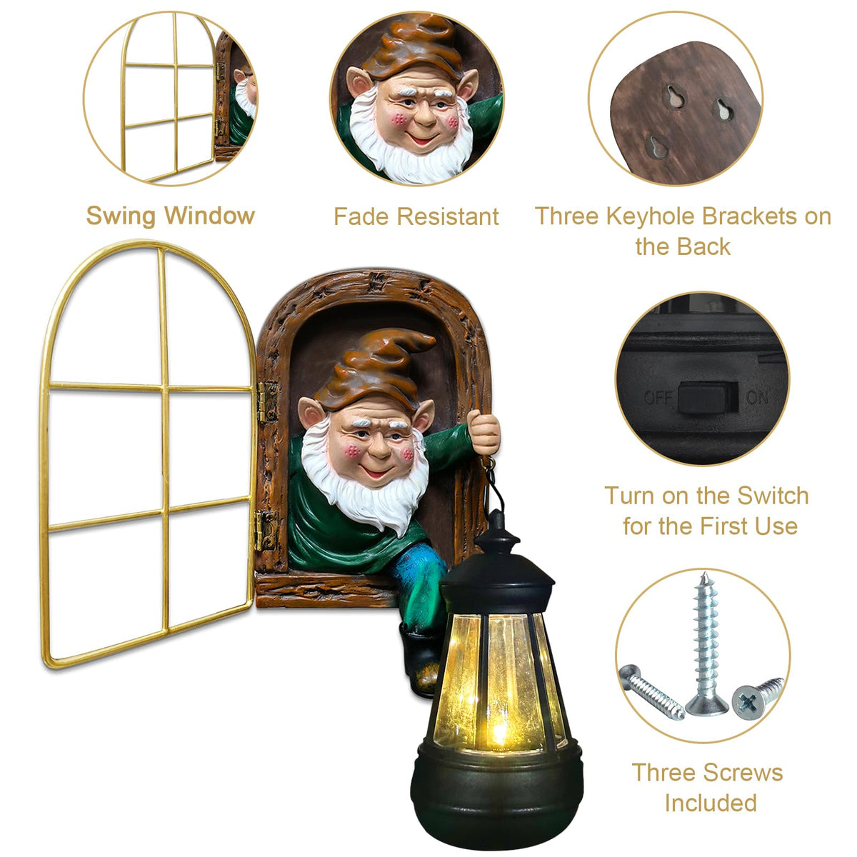 Scuyari solar-powered gnome lantern statue brightens any yard.