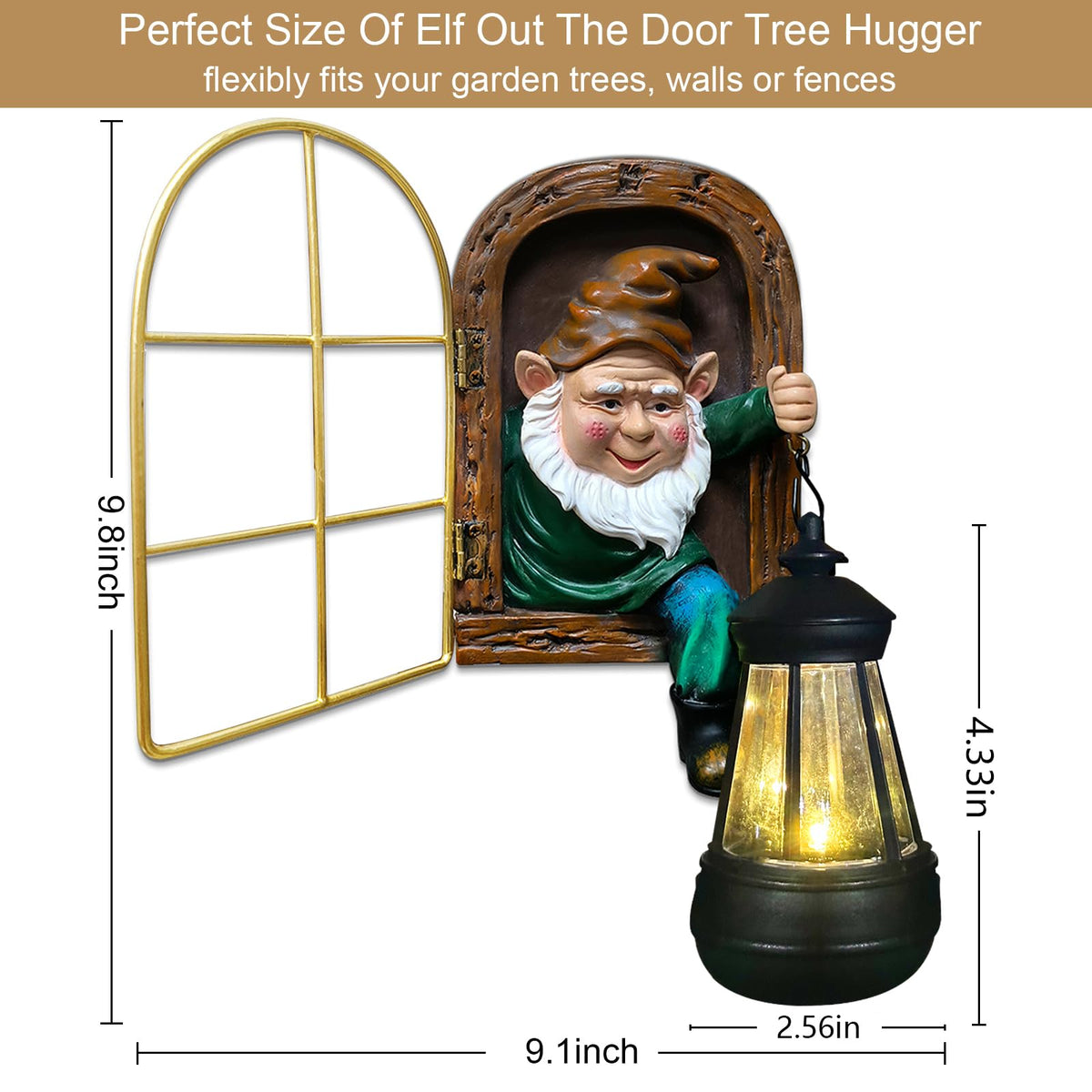 Scuyari tree-hugger gnome decor adding outdoor charm to a sunny trunk.