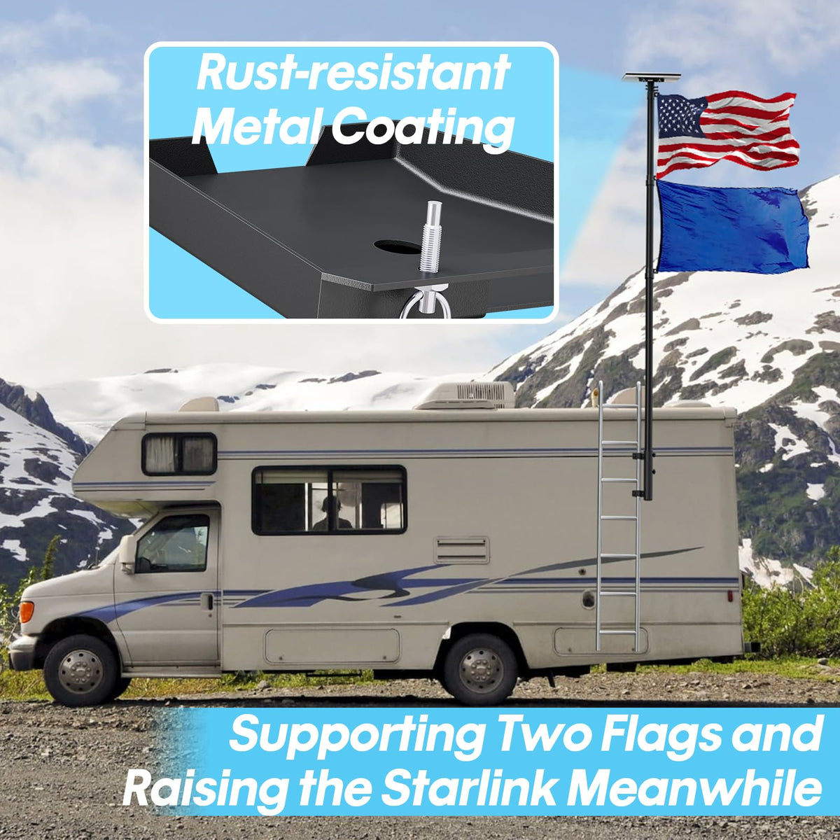 SCWN Starlink Gen 3 RV mount secures the dish for reliable outdoor internet.