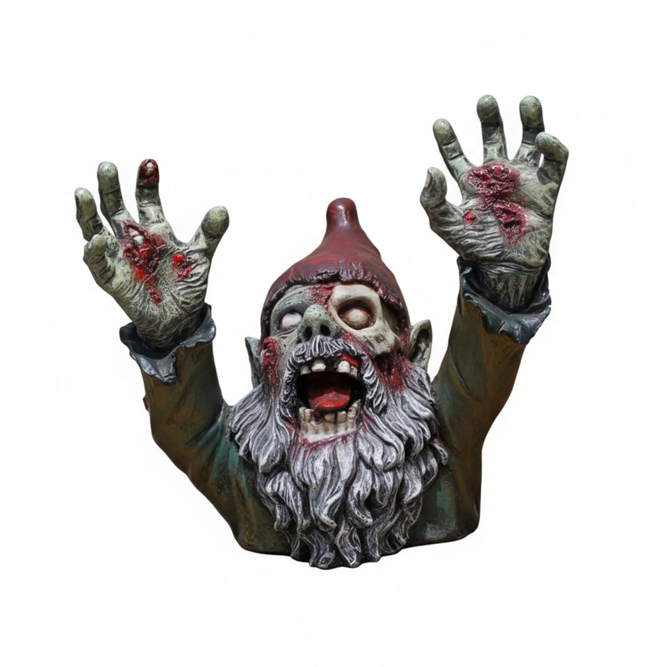 SDASF zombie gnome garden statue detail for Halloween ambiance.