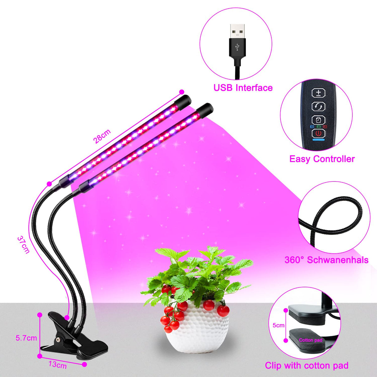 SDOVUERC grow light showing three color modes for plants