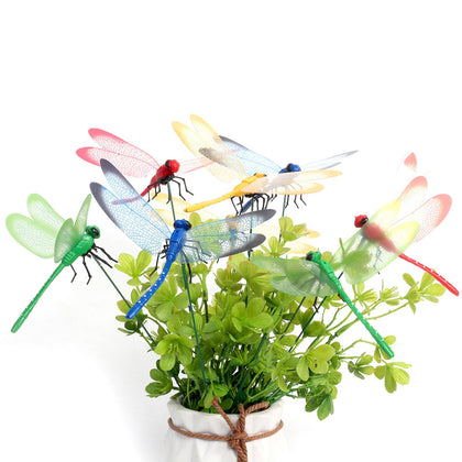 SDYHTS 8Pcs lifelike 3D dragonfly stakes full set decorates gardens and pots