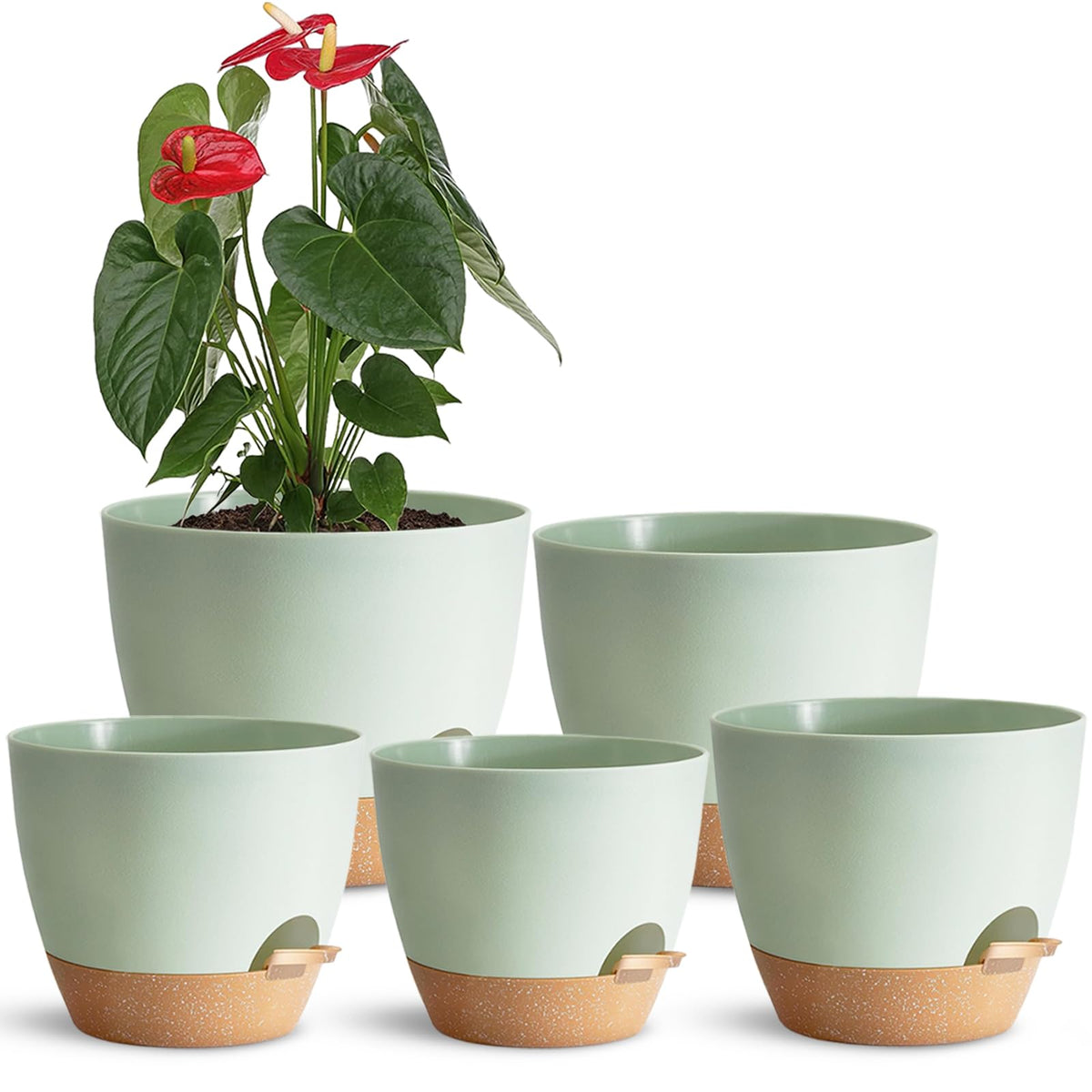 SE SUN-E self-watering planters five-pack front view for modern desk decor