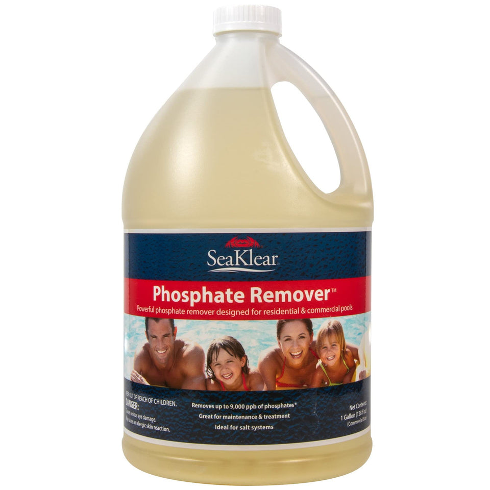 SeaKlear SKZ-U-G bottle front highlighting fast phosphate removal for cleaner pool water