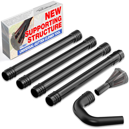 Sealegend universal gutter cleaning kit attached to a blower demonstrates ground-level gutter access.