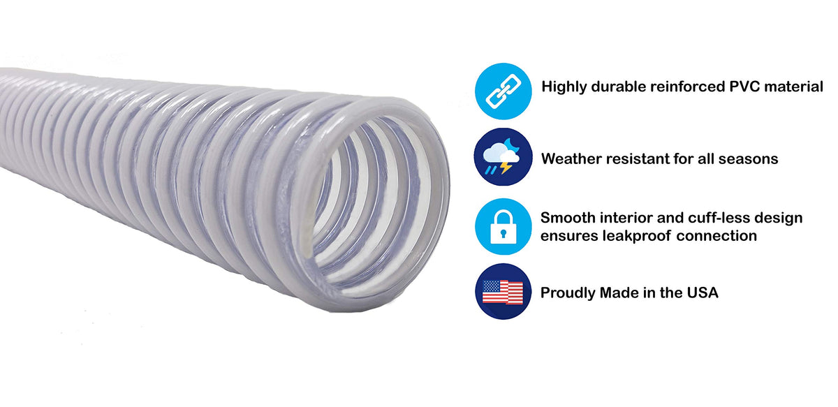 Sealproof 1-1/4in PVC hose with clear view of water flow for monitoring