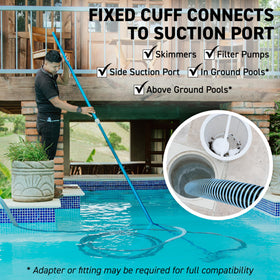 Hose end connected to vacuum head for easy reach
