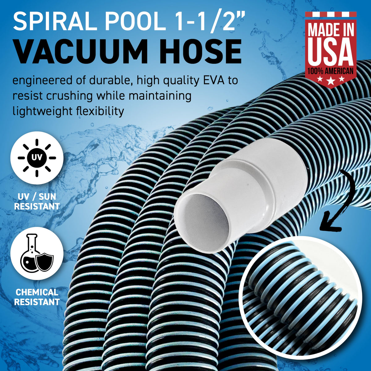 Kink-free spiral design of Sealproof hose reduces tangling