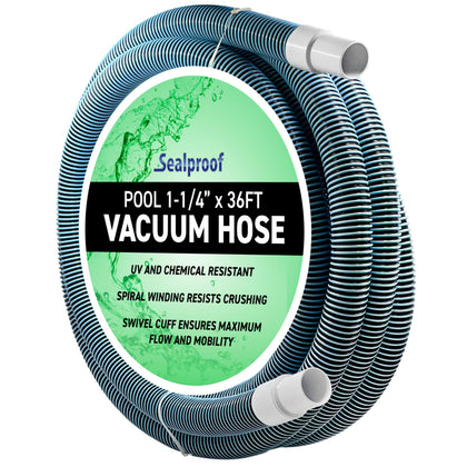 Sealproof swimming pool hose, 1-1/4 inch, 36 ft, kink-free cleaning for above-ground or in-ground pools.