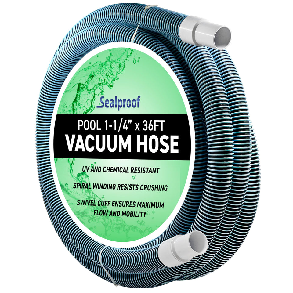 Sealproof swimming pool hose, 1-1/4 inch, 36 ft, kink-free cleaning for above-ground or in-ground pools.