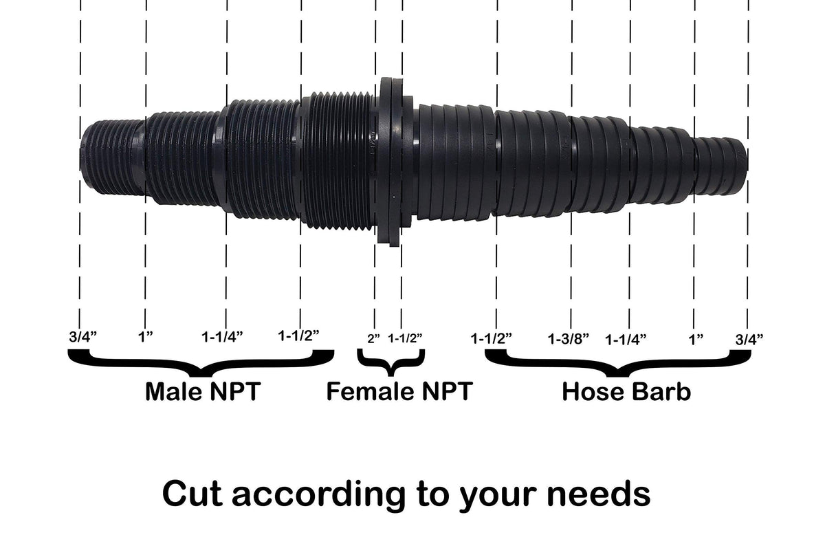 Sealproof pond adapter barbed end ensures a tight, leak-resistant connection