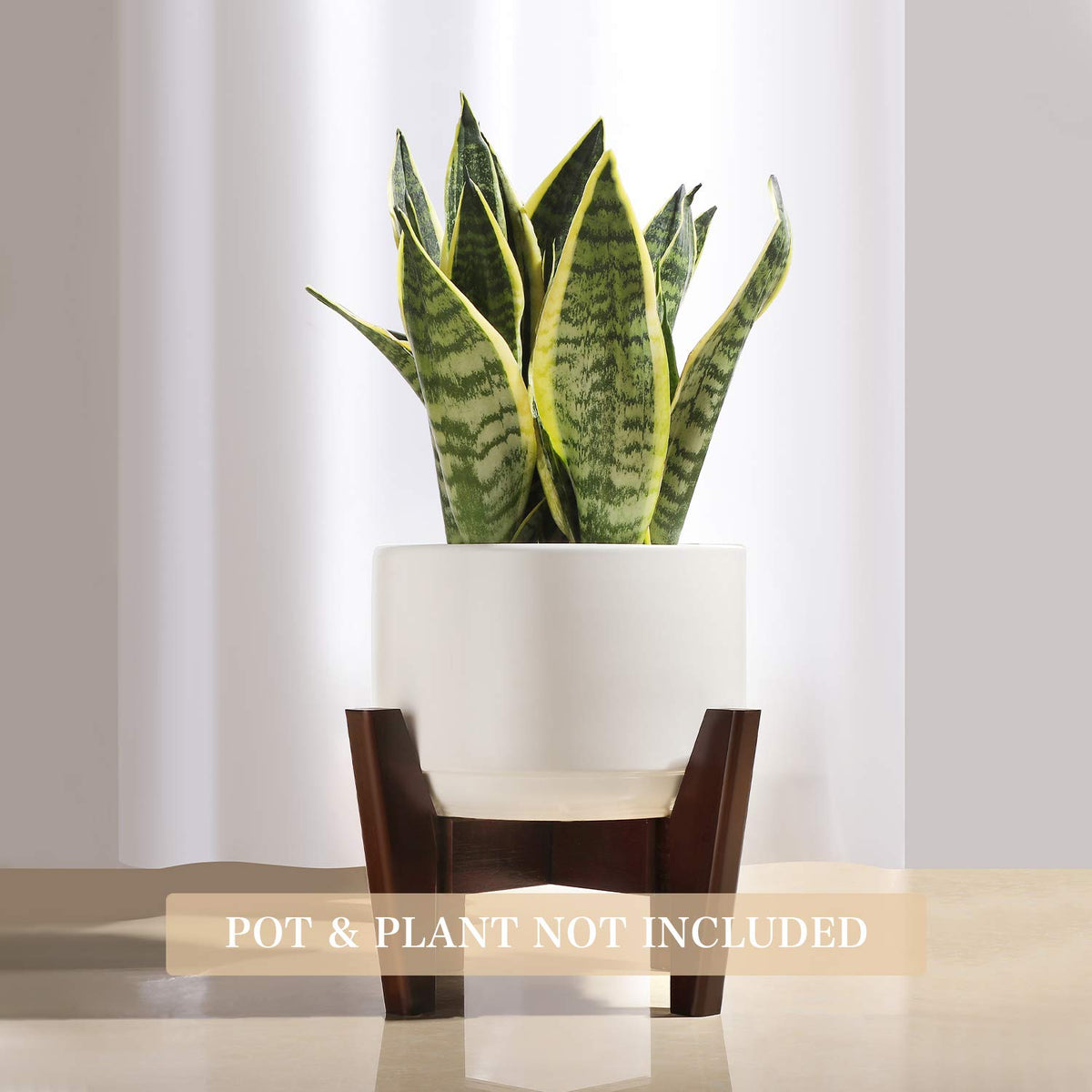 Seanmi adjustable bamboo plant stand fits 8-12 inch pots with easy width tuning