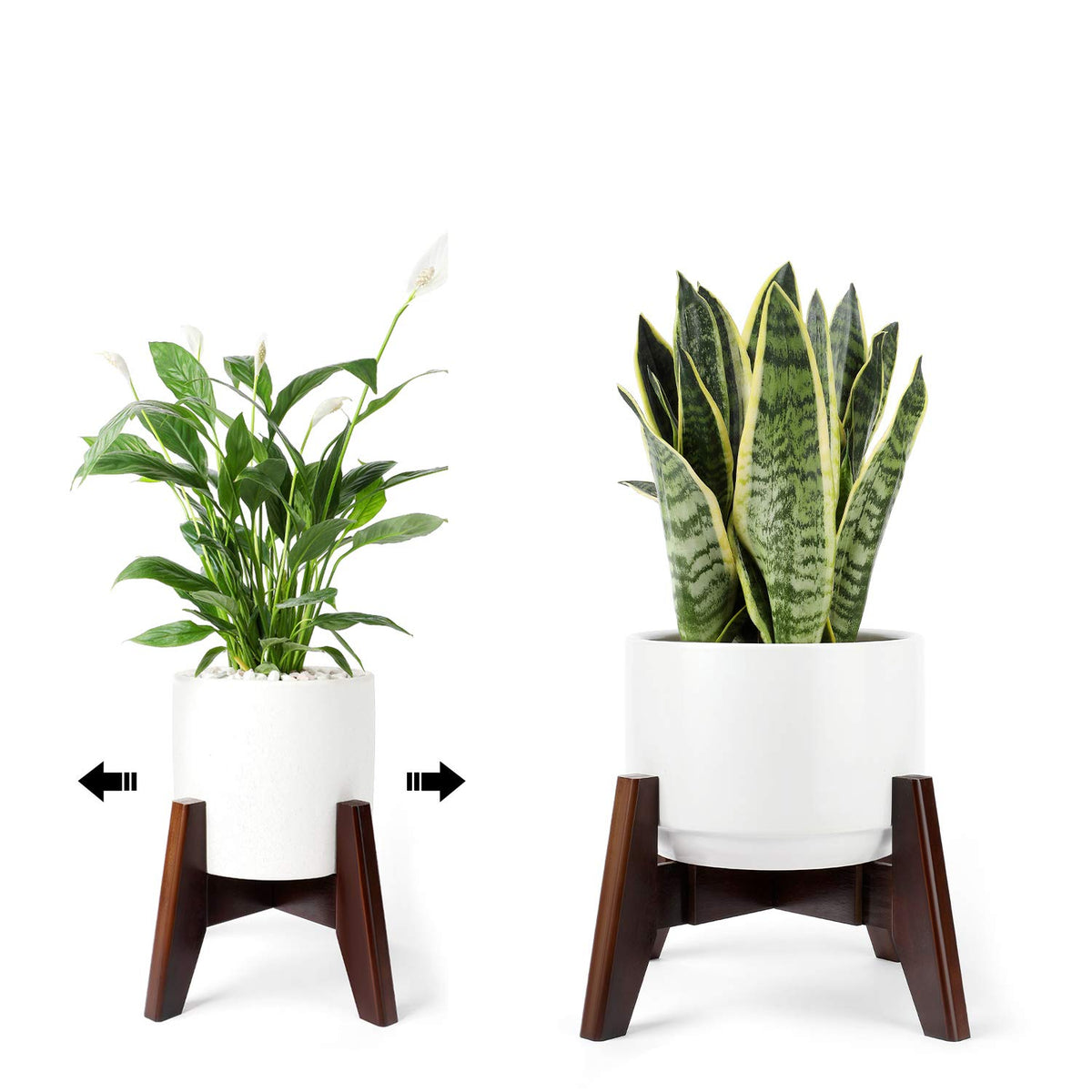 Seanmi bamboo plant stand front view showing natural grain and mid-century shape