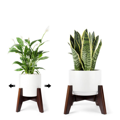 Seanmi bamboo plant stand front view showing natural grain and mid-century shape