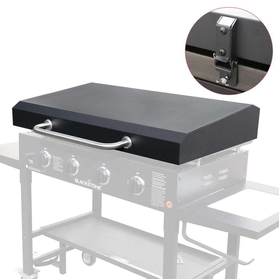 SearCook 36-inch griddle lid with back-hinged design for secure, wind-resistant cooking