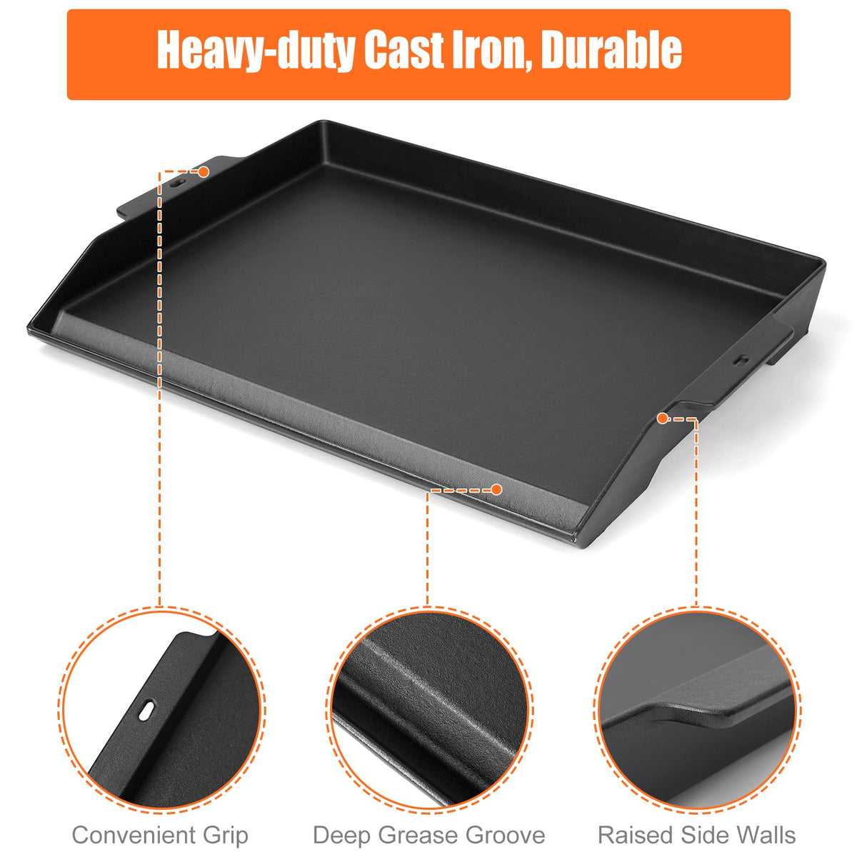SearCook cast iron griddle reinforced ridges keep surface flat