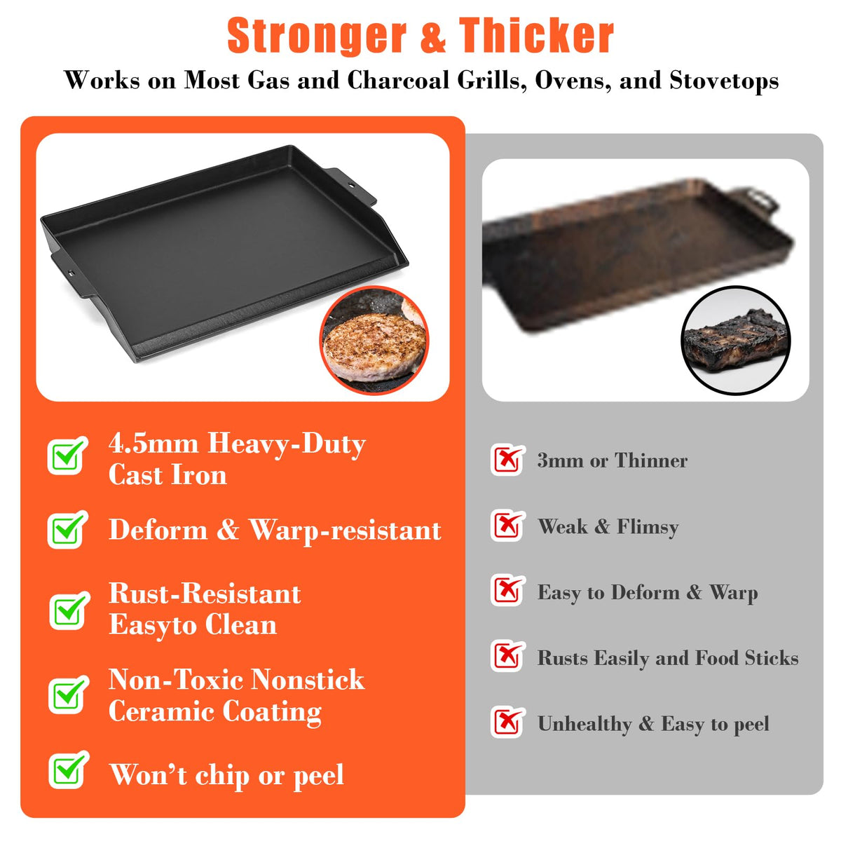 SearCook cast iron griddle universal fit for camping and backyard grilling