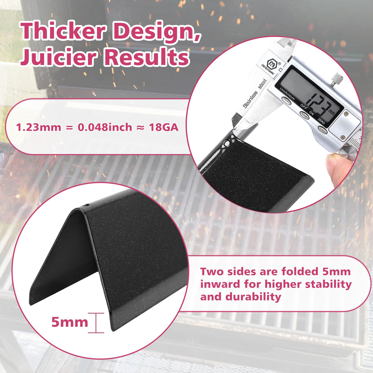 Enamel heat plate distributes heat evenly for searing with SearCook