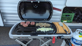 SearCook non-stick surface simplifies cleaning after grilling veggies or shrimp.