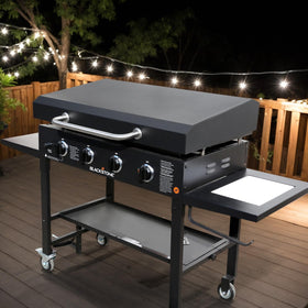 Heavy-duty steel lid construction designed for outdoor grilling durability