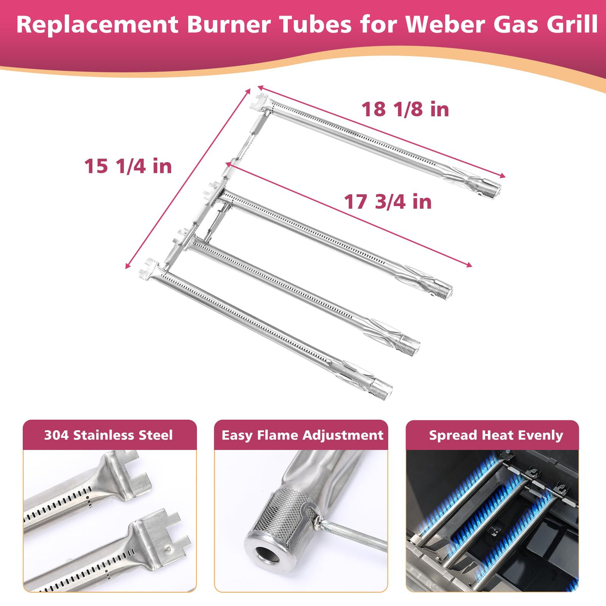 SearCook grill burner components close-up showing durable stainless steel