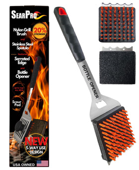 SearPro 5-in-1 grill brush head cleans grill grates efficiently for easy cooking