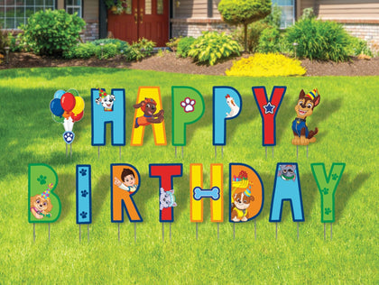 Seasons Paw Patrol birthday letters display for a vibrant yard celebration
