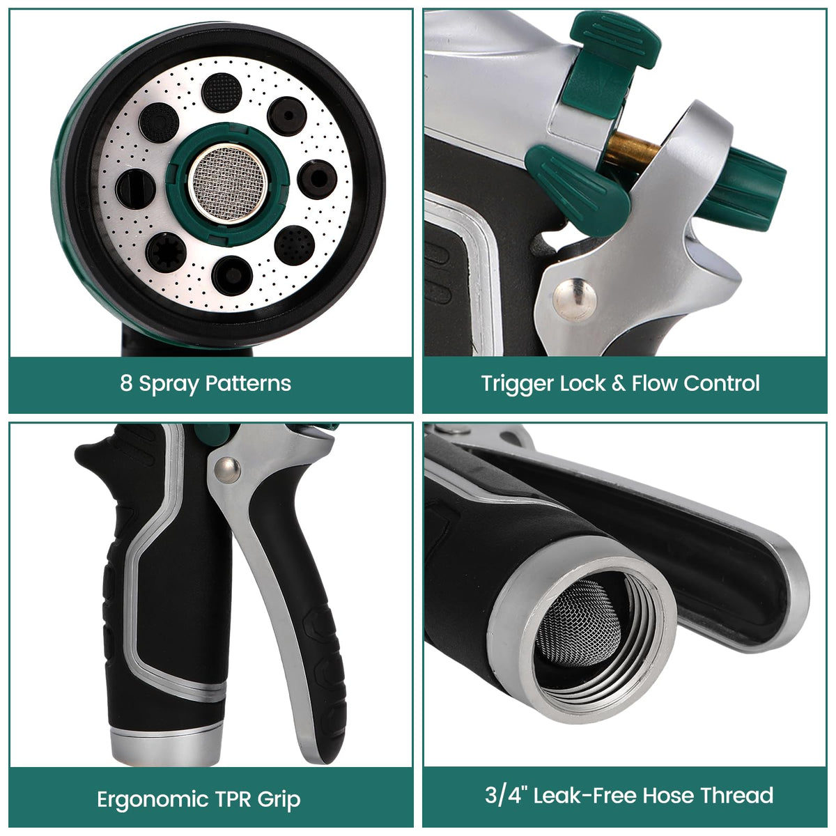 Seatern flow-control lever lets you adjust pressure for delicate plants or tough jobs.