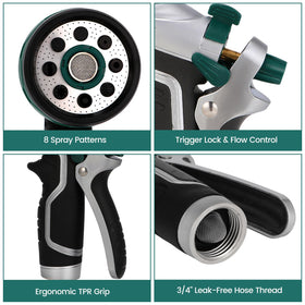 Seatern flow-control lever lets you adjust pressure for delicate plants or tough jobs.