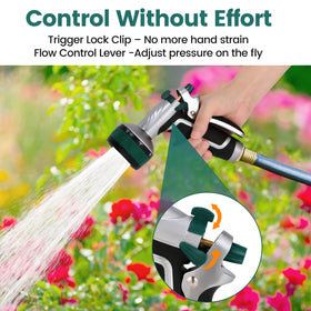 Seatern trigger with lock provides continuous spraying and reduced hand strain.