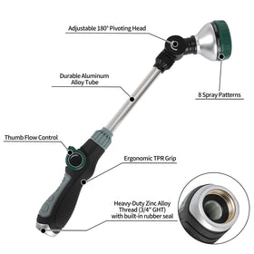 Seatern wand showing eight spray patterns for versatile watering